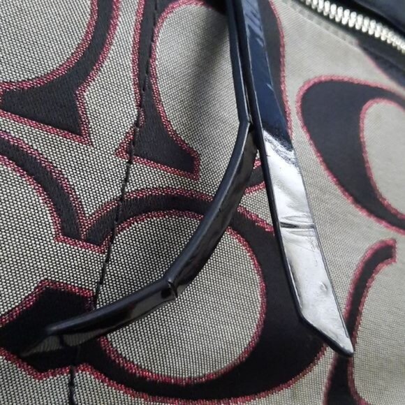 Coach Black Gray Pink Canvas Chain Strap Shoulder Tote Handbag No H1282-21161 - Picture 9 of 16